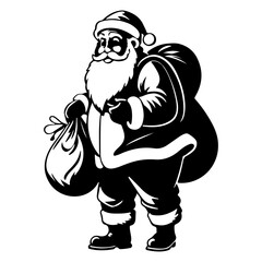 Fototapeta premium Monochrome Santa Claus carrying gift bags on Christmas Eve illustration