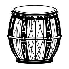 Black and white illustration of a traditional African drum instrument vector