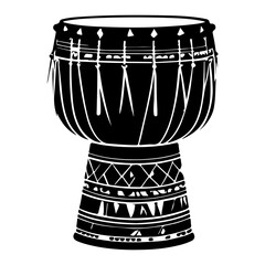 Detailed Black and White Illustration of a Traditional African Djembe Drum