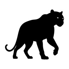Black Panther Silhouette Stalking Silently on White Background with Glowing Eyes