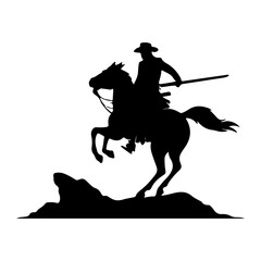 Silhouette of a Horseman on a Rearing Horse Standing Atop a Hill