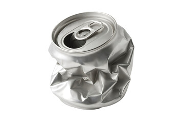 Crushed aluminum soda can isolated on transparent background