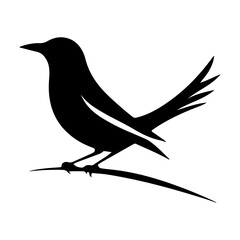 Black Silhouette of a Bird Perched on a Branch Against White Background