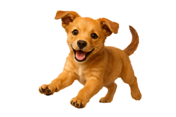 Happy brown puppy running isolated on transparent background