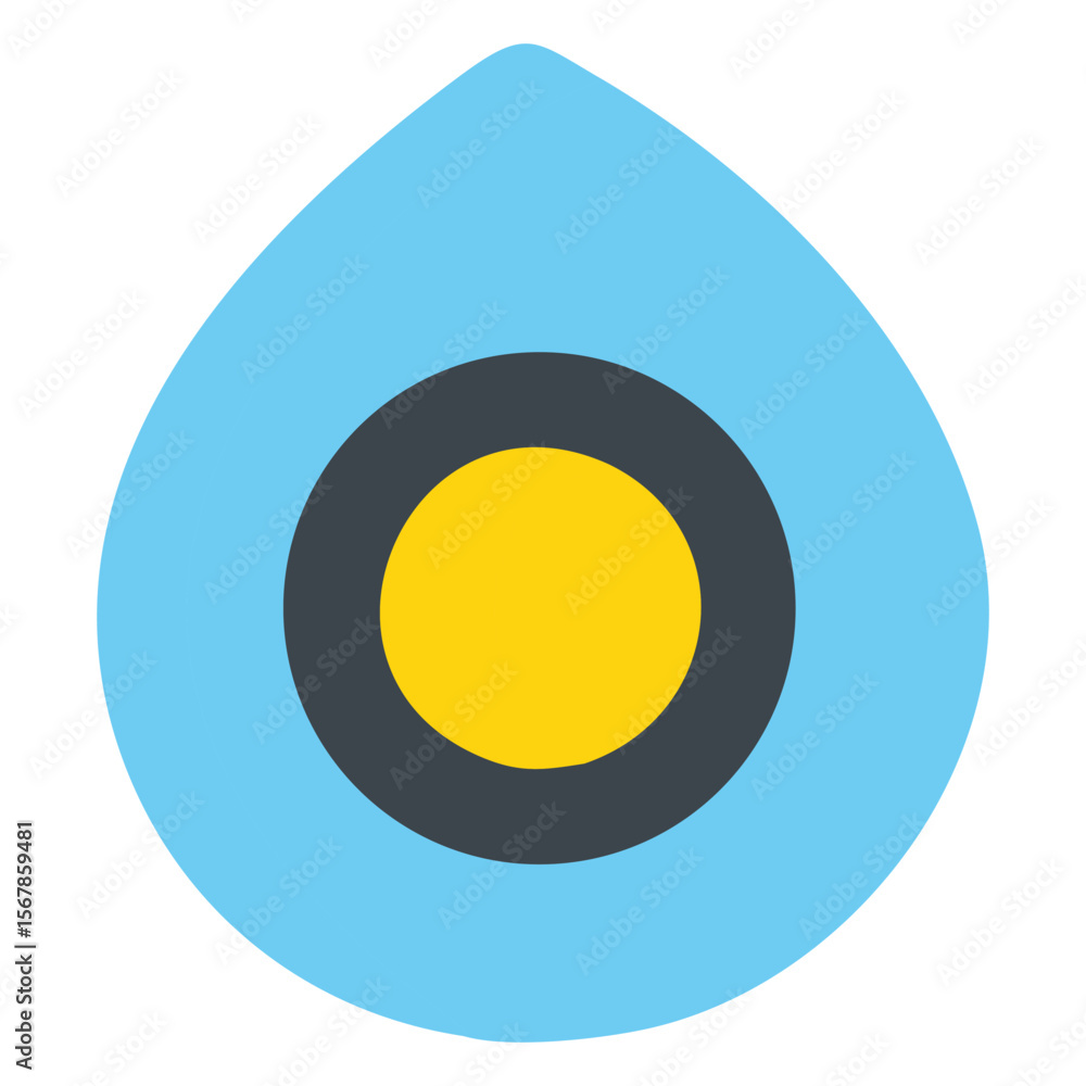 Poster abstract geometric design featuring concentric circles in yellow and dark gray within a light blue t