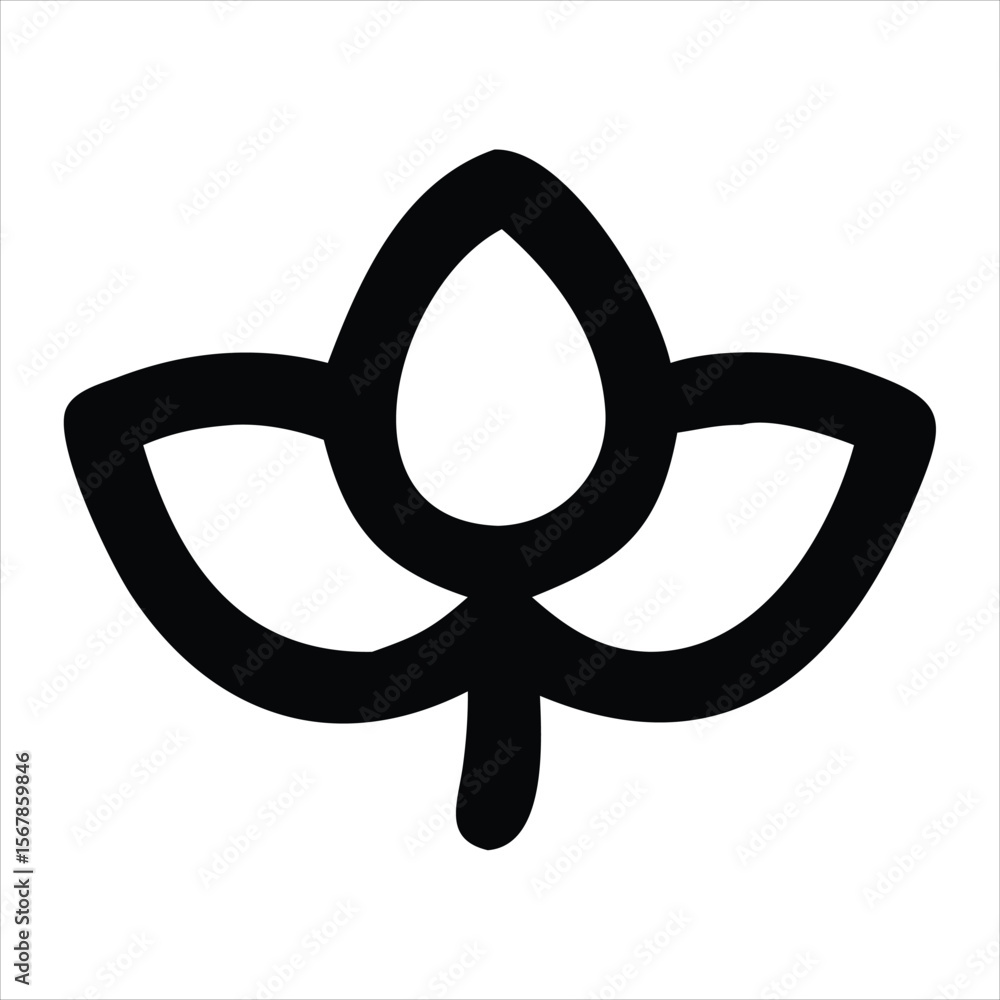 Poster simple black abstract leaf shape with three rounded lobes and a stem on a white background represent