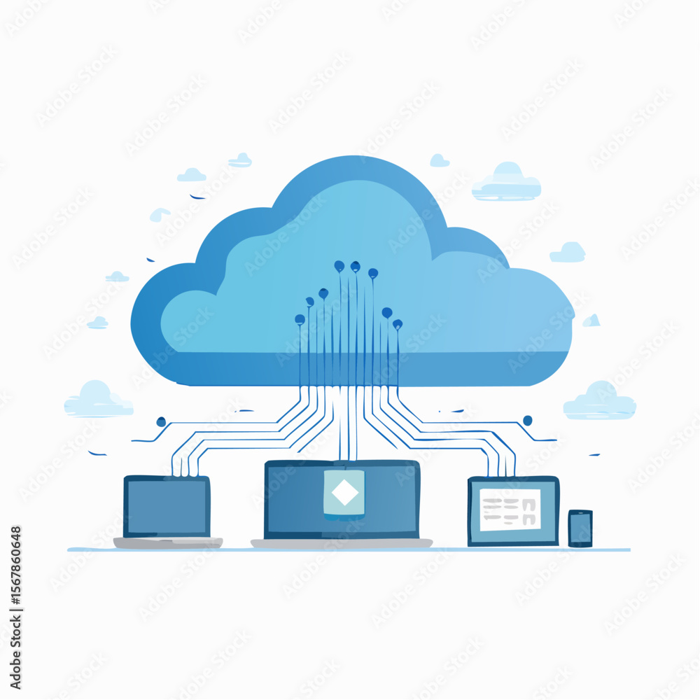 Poster cloud icon connected to devices via a network