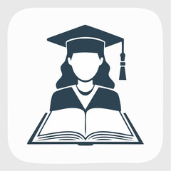 Iconstyle image of a graduate holding an open book in front of them