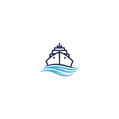 Obraz premium Simple Ship Logo with Waves