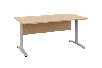 Wooden office desk with metal legs isolated on transparent background