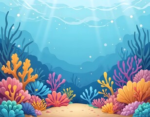 Illustration of a vibrant underwater scene with coral reefs and sunlight filtering through the water