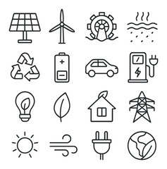 Renewable energy collection, eco-friendly power symbols. sustainable energy source set