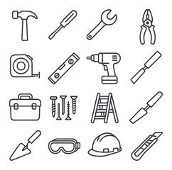 Obraz premium Tool and hardware collection, essential building icons. construction and repair symbols