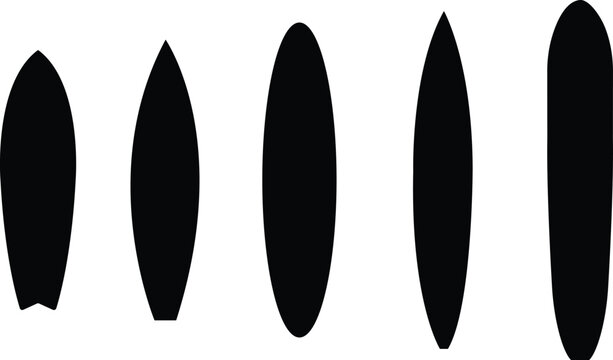 Surfboard vector icons set, flat beach sport board collection, solid graphic group, editable design elements for surfing, ocean, summer, water sports, vacation, and adventure themes