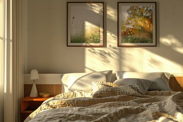 High Quality Visual of a Bedroom with a Bed and a Picture on the Wall