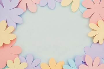 Fototapeta premium Pastel green background with 3D flowers surrounding it