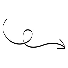 Black Curly Looping Arrow Vector Icon.