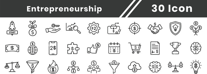 Entrepreneurship editable line icon set. Pixel perfect Editable stroke. entrepreneur, opportunity, business, unicorn, editable stroke,