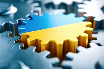 gold gear wheels like ukrainian flag