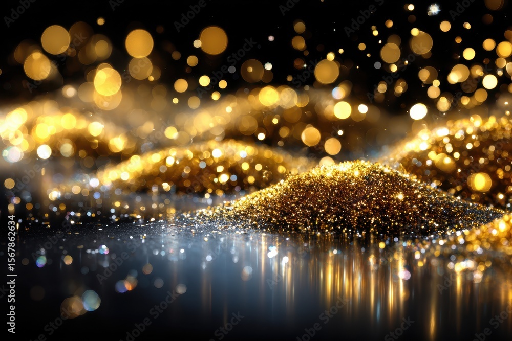 Poster shimmering golden particles create an enchanting atmosphere in soft focus lighting