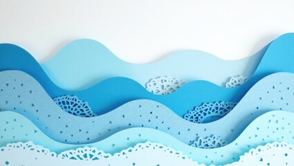 Abstract Blue Ocean Waves Paper Cut Art