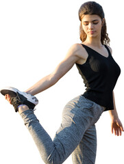 A young slim athletic girl in sportswear with snakeskin prints performs a set of exercises. Fitness...