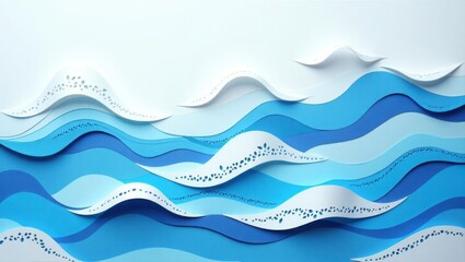 Abstract Paper Art Serene Ocean Waves in Blue Hues