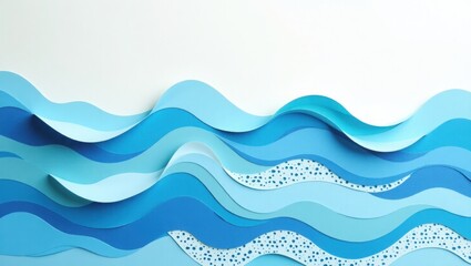 Serene Ocean Waves Abstract Paper Art Illustration
