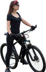 Girl on a mountain bike on offroad, beautiful portrait of a cyclist in rainy weather, Fitness girl...