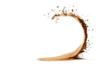 Swirling Coffee Explosion: Captured at a high shutter speed, the image reveals a dynamic moment of finely ground coffee creating an artful arc. It suggests motion, energy and rich flavors.