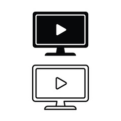 A simple black and white computer monitor icon with a play button symbolizing video streaming