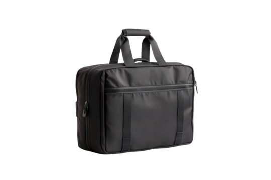 Elegant Black Duffle Bag: Sleek and versatile, this black duffle bag stands ready for travel, embodying minimalistic sophistication and durable design for the modern traveler.