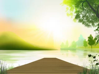 Gordijnen Natural waterfront scene illustration background landscape view © SEEN