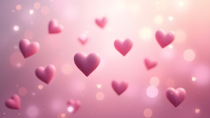 Romantic Floating Pink Hearts on Soft Gradient Background