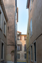 Southern French Residential Buildings with Shutters and Texture, Narbonne, France