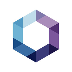 minimalist geometric shape symbol with gradient of blue and purple, connectivity and data flow in modern and futuristic digital technology