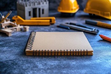 Premium Quality Picture of Notebook Near Construction Supplies