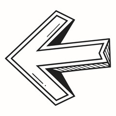 Fototapeta premium Black arrow pointing left with 3 D effect white graphic