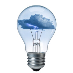 Conceptual light bulb with cloud and lightning symbol graphic image