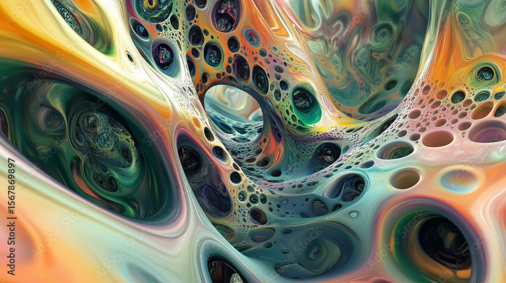 Fototapete a captivating organic abstract featuring colorful swirling structures with porous textures and intri