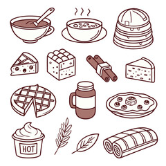 Cozy winter food illustrations hot chocolate soup