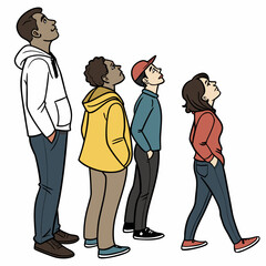 Diverse people looking upwards group