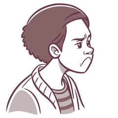 Grumpy boy cartoon profile unhappy