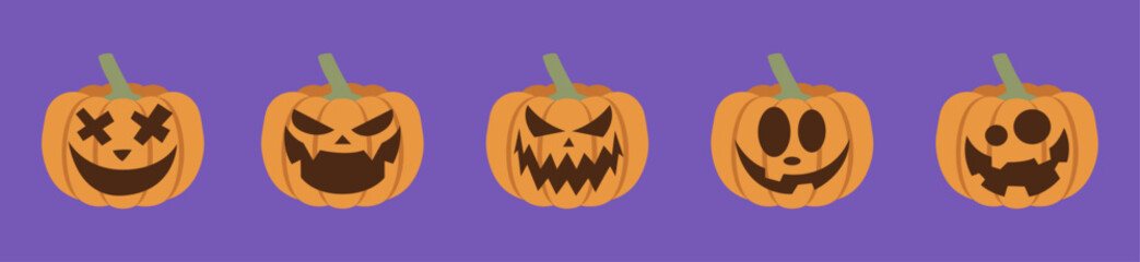 set of Halloween pumpkin colorful vector design, pumpkin, halloween, autumn, orange, pumpkins, fall, holiday, harvest, vector, vegetable, set, food, season, illustration, thanksgiving, gourd