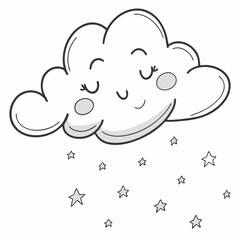 Happy cloud raining stars smiling