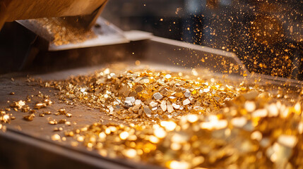 Gold ore being sorted by workers at a mine site