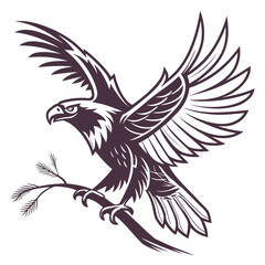 Majestic eagle perched on branch bird wings
