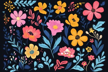high resolution picture of Hand drawn floral elements collection