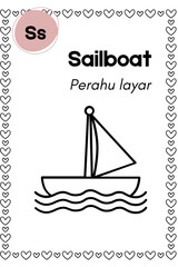 Learn Alphabet S with Sailboat Simple Coloring Page for Kids