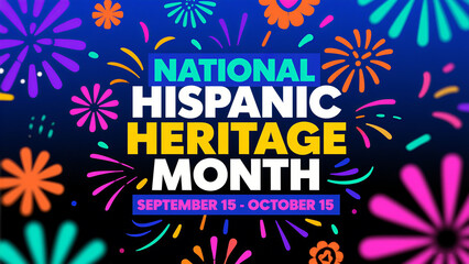 A deep blue background paired with colorful fireworks and flowers, the traditional Hispanic month is a cultural and celebratory atmosphere for festival promotion and cultural celebration.